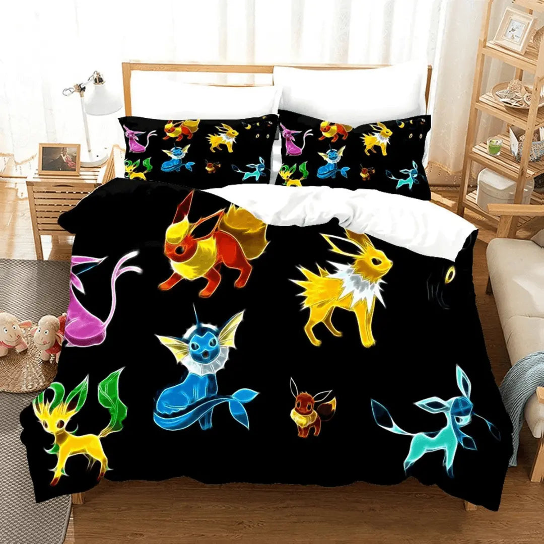 3D Pokemon Pikachu Leafeon & Glaceon Cartoon Kids Bedding Set