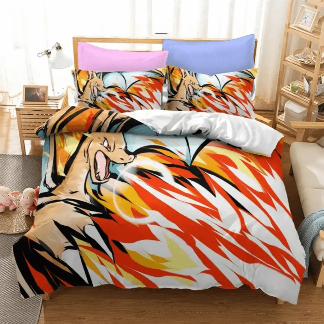 3D Pokemon Pikachu Charizard Anime Cartoon Kids Bed Sheet