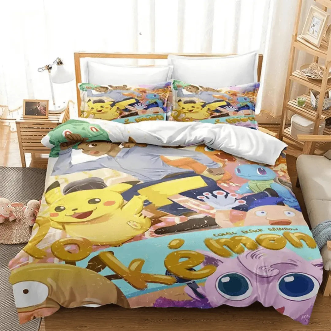 3D Pokemon Pikachu Jigglypuff & Squirtle Cartoon Kids Duvet Cover