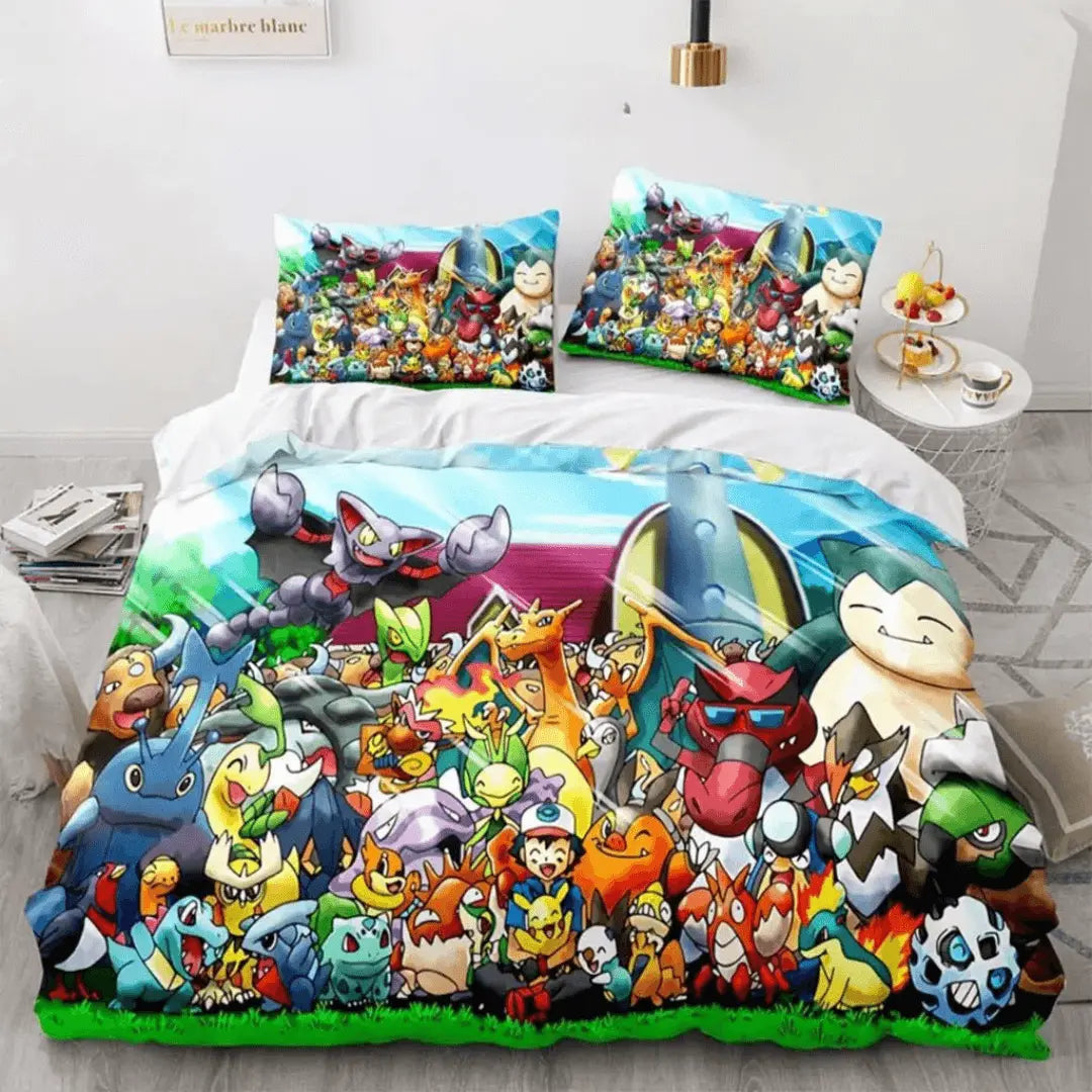 3D Pokemon Pikachu Snorlax &Charizard Anime Kids Quilt Cover