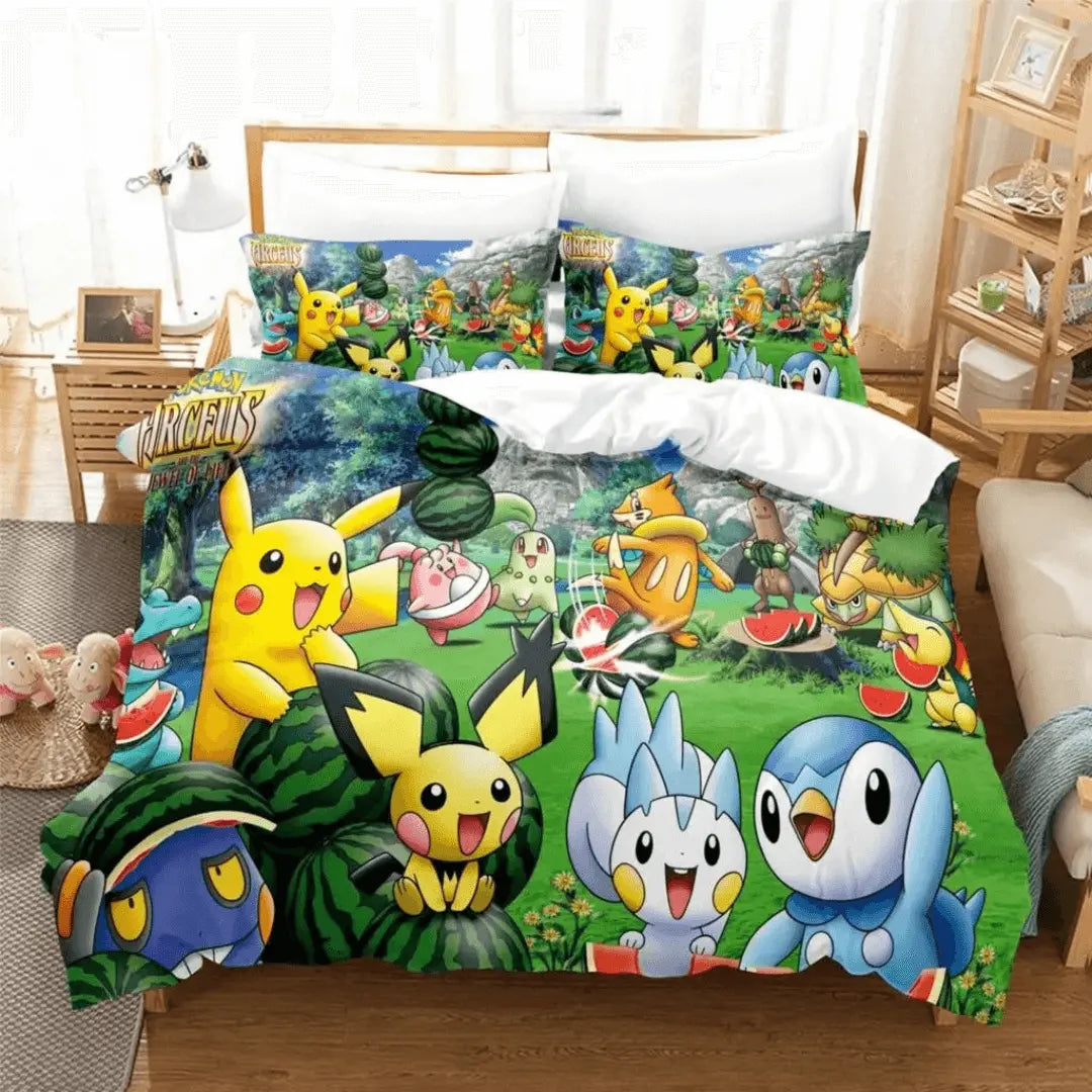 3D Pokemon Pikachu Pachirisu & Piplup Anime Kids Duvet Cover