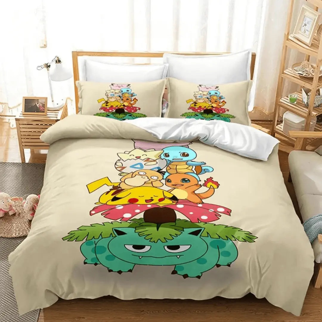3D Pokemon Pikachu Venusaur & Psyduck & Squirtle Anime Cartoon Kids Doona Cover