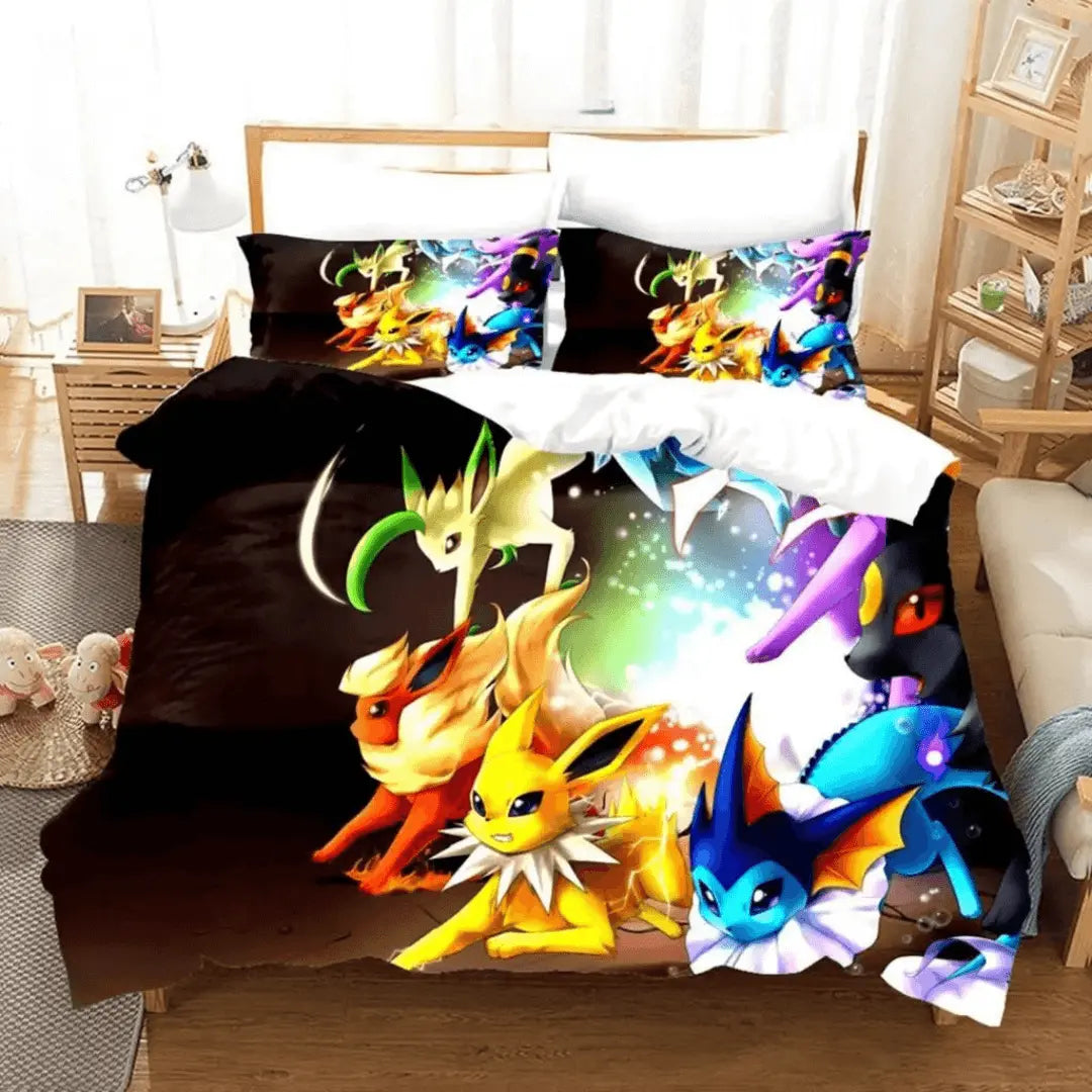3D Pokemon Pikachu Flareon & Jolteon Anime Kids Quilt Cover