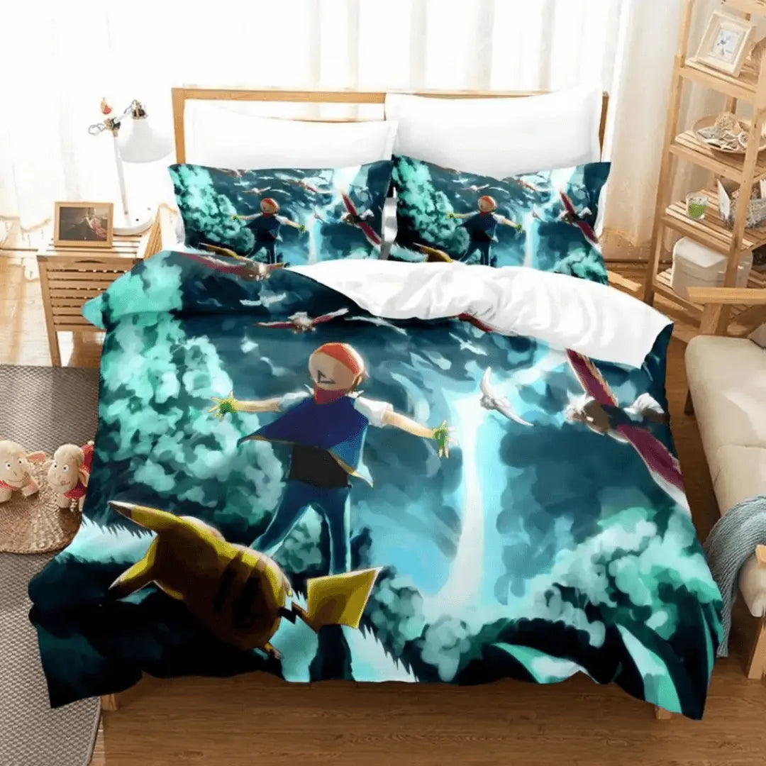 3D Pokemon Pikachu & Ash Ketchum Anime Cartoon Kids Doona Cover