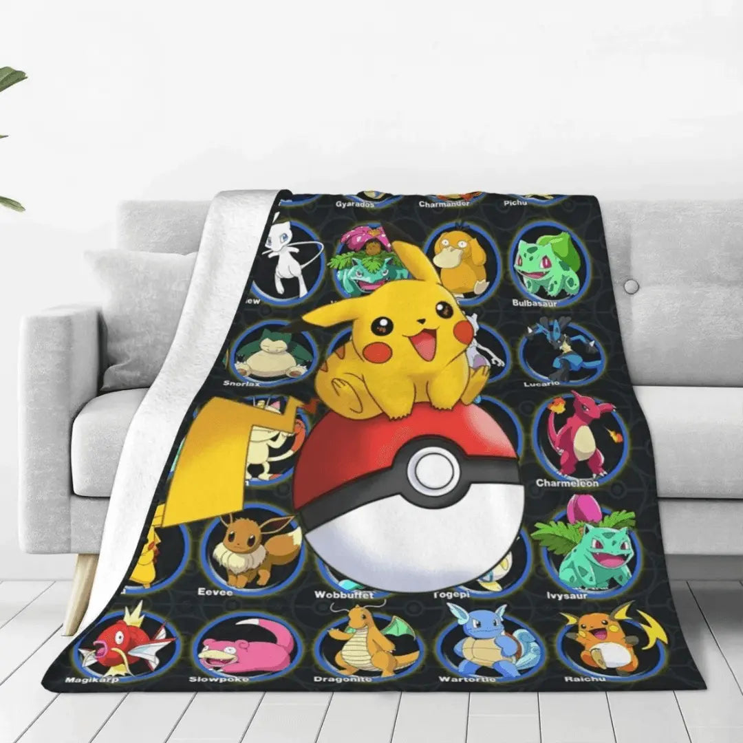 3D Pokemon Pikachu Poké Ball Anime Kids Throw Blanket