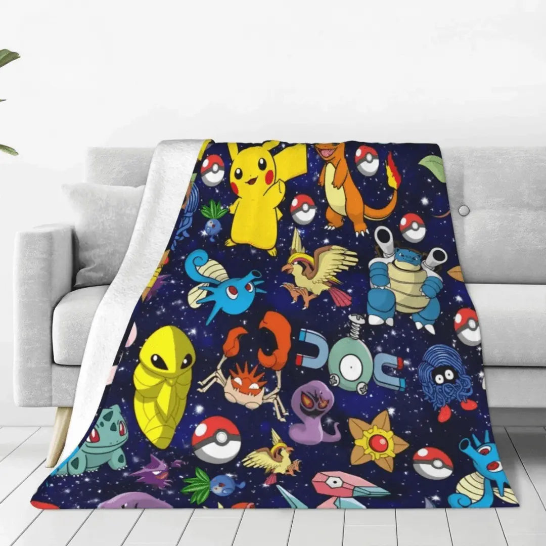 3D Pokemon Pikachu Kingler & Horsea Anime Kids Fleece Throw Blanket