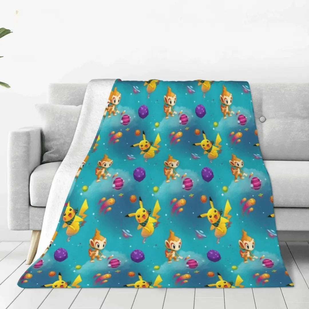 3D Pokemon Pikachu & Chimchar Anime Kids Fleece Throw Blanket