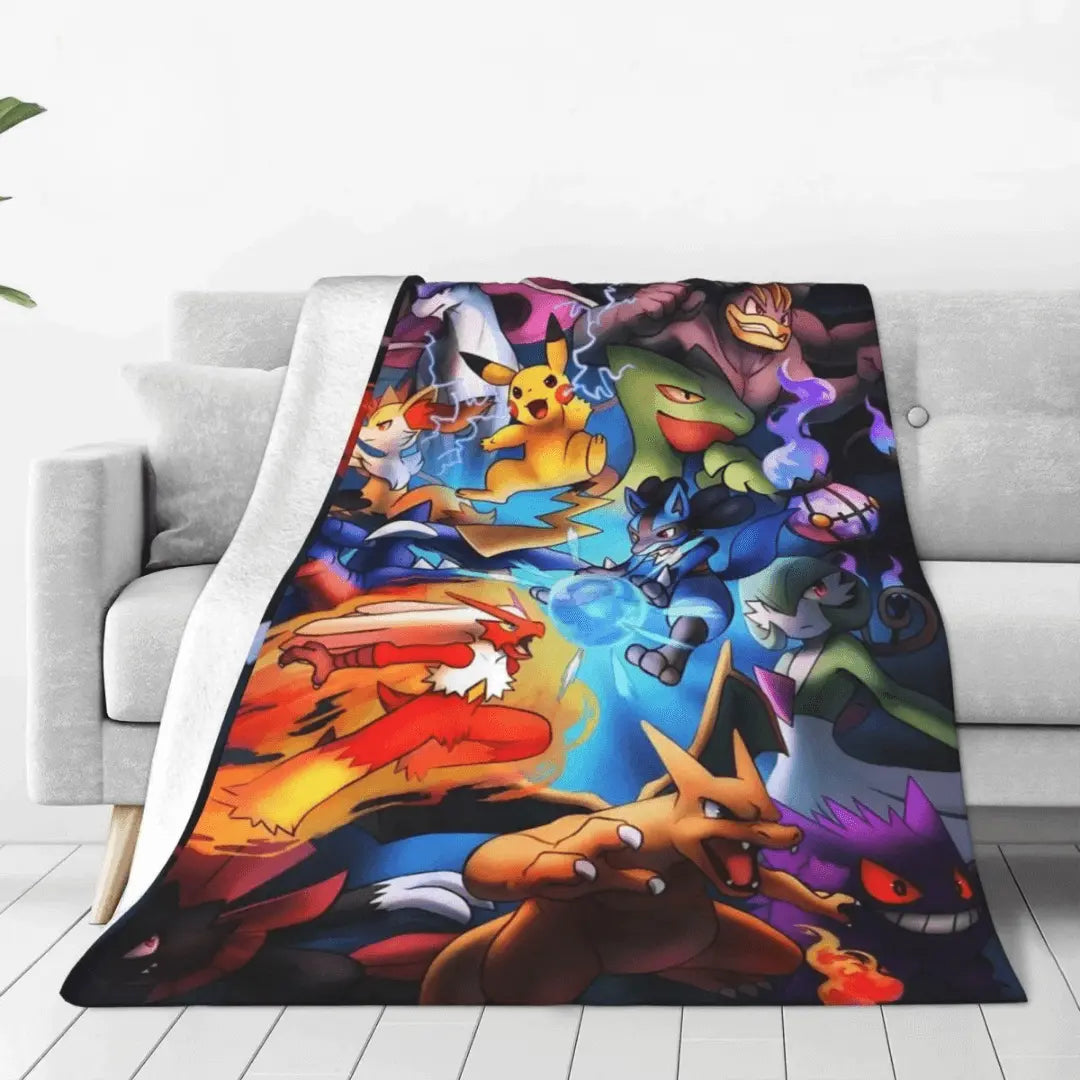 3D Pokemon Pikachu Gengar & Blaziken Anime Cartoon Kids Throw Blanket