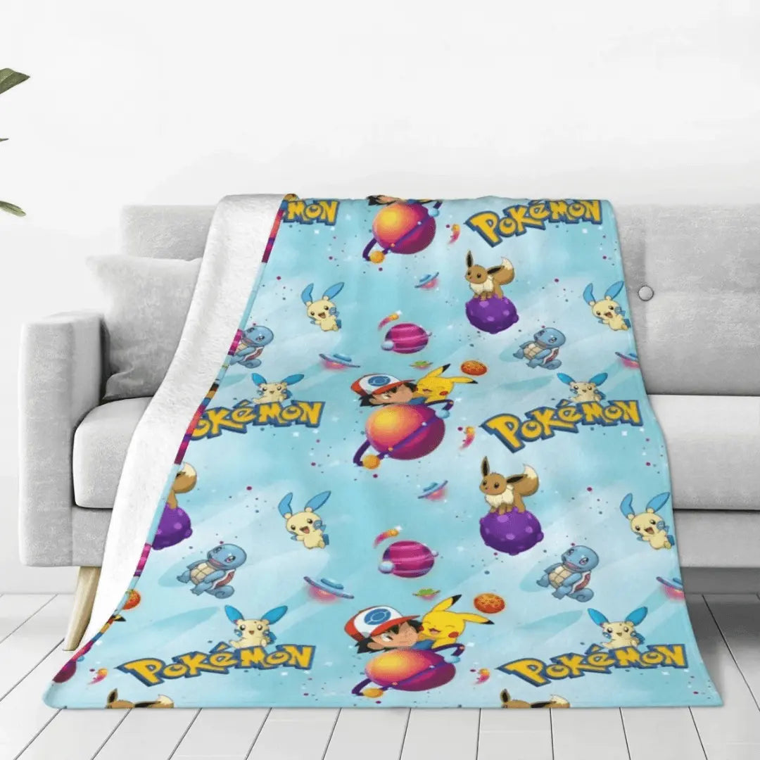 3D Pokemon Pikachu Minun & Squirtle Anime Kids Fleece Throw Blanket