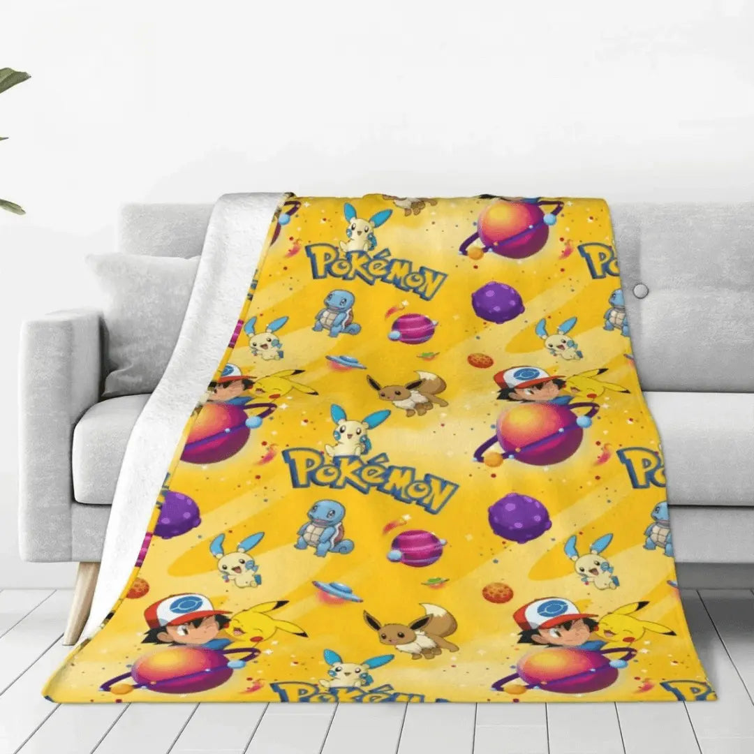 3D Pokemon Pikachu & Ash Ketchum Anime Kids Fleece Throw Blanket