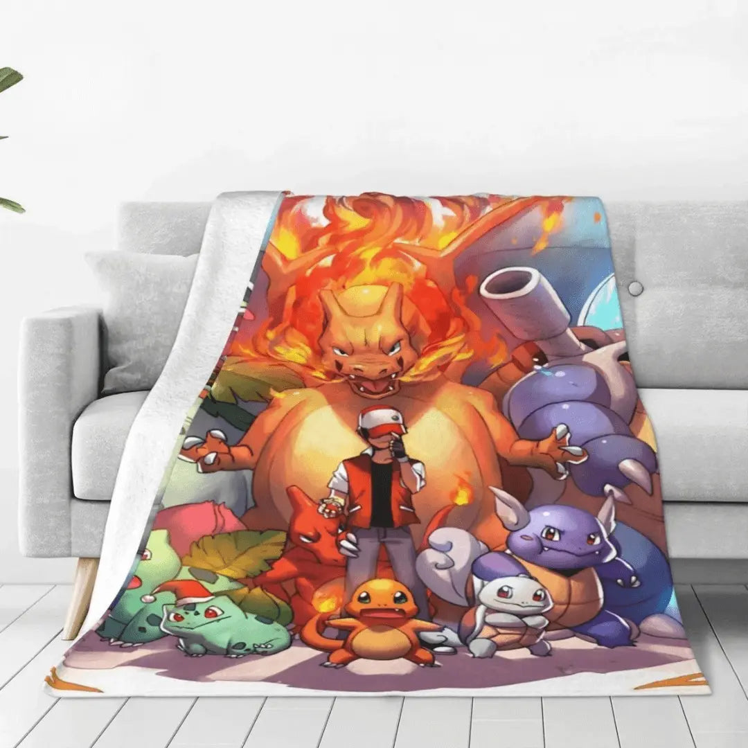 3D Pokemon Pikachu Charizard & Charmander Anime Kids Sofa Throw Blanket