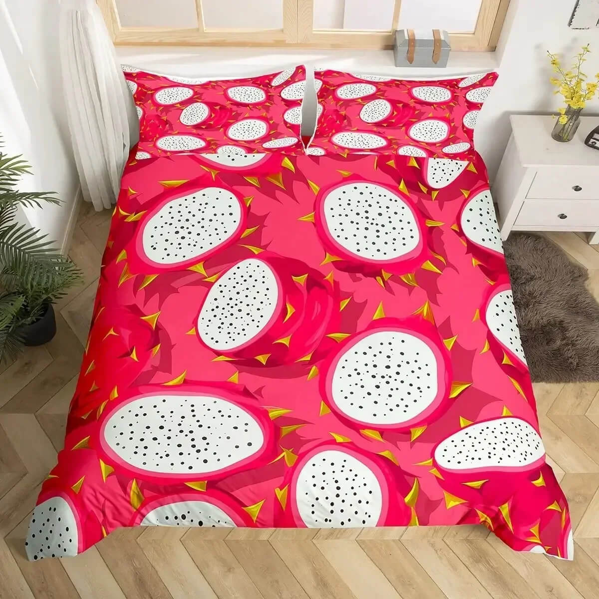 3D Red Pitaya Dragon Fruit Duvet Cover Set on bed