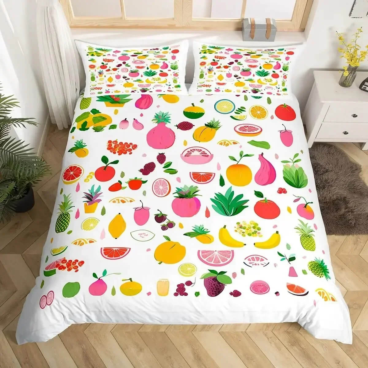 Luxury 3D fruit print bedding set with vibrant colors