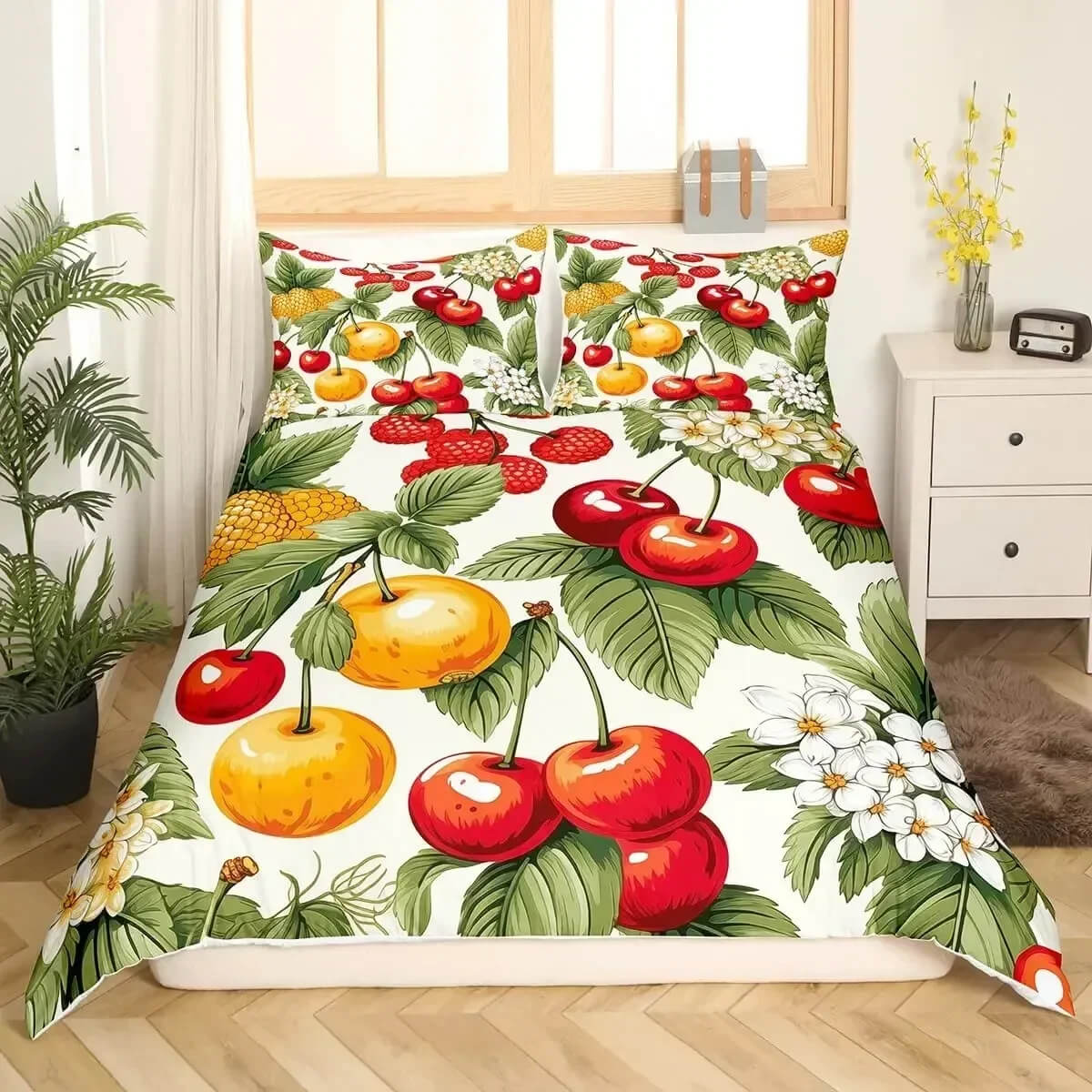 Cozy microfiber duvet cover featuring dragon fruit design
