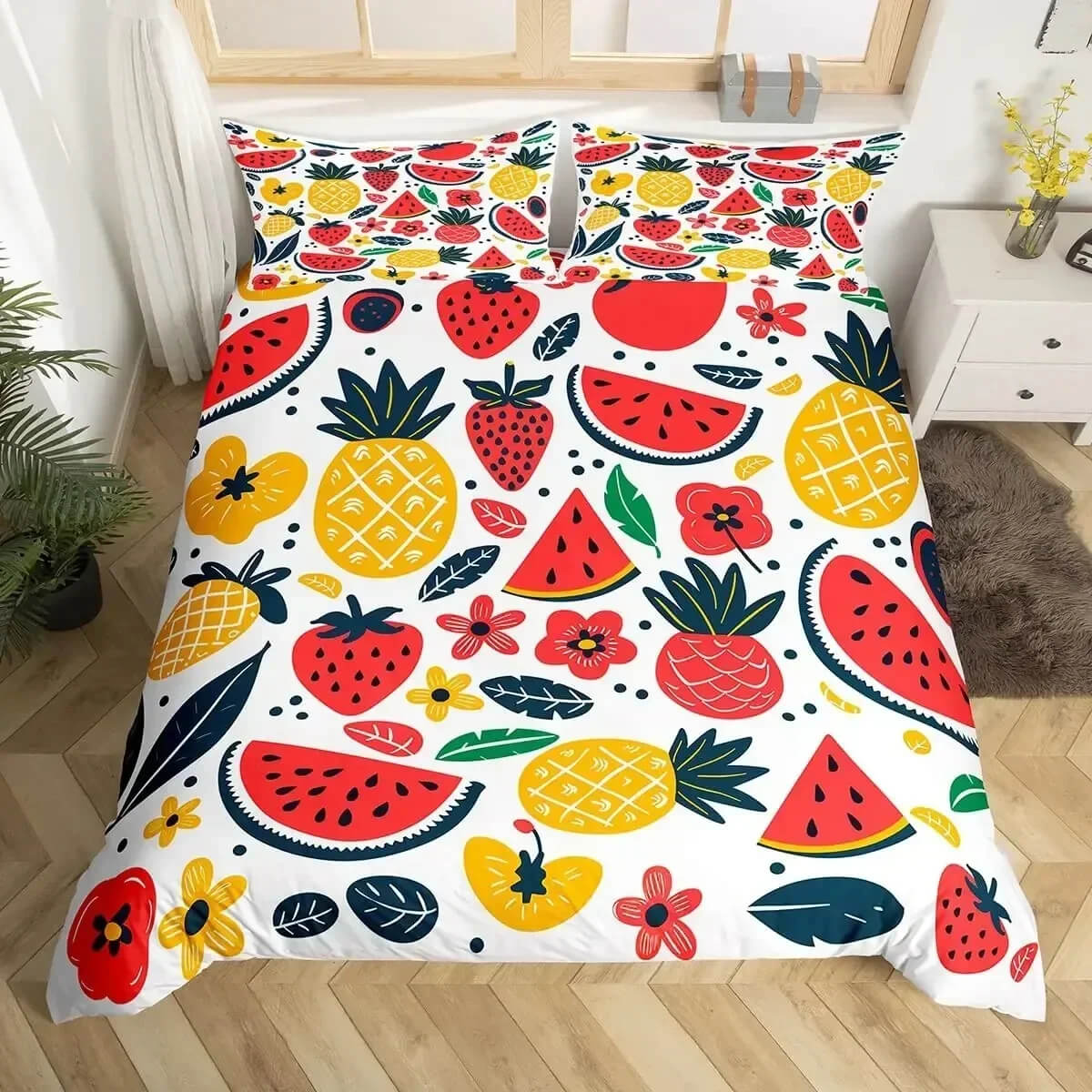 Dragon fruit quilt cover with vibrant red pitaya print