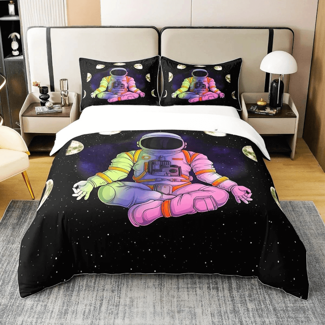 3D Space Astronaut Doona Cover on galaxy bed