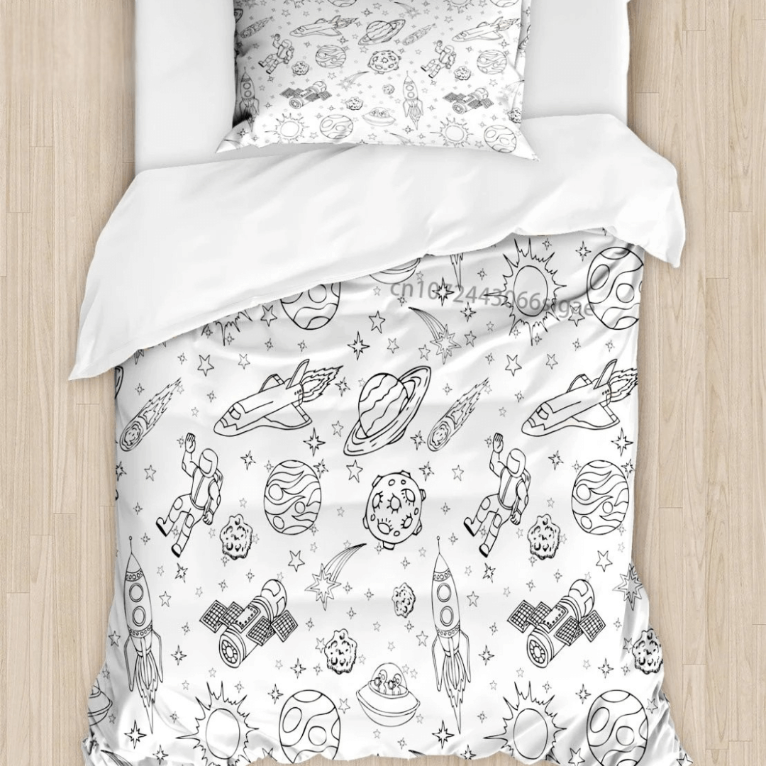 Galaxy print comforter cover with astronaut design