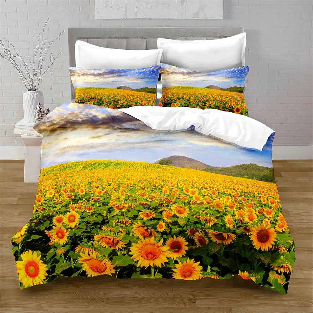 Floral print sunflower quilt cover for bedroom decor
