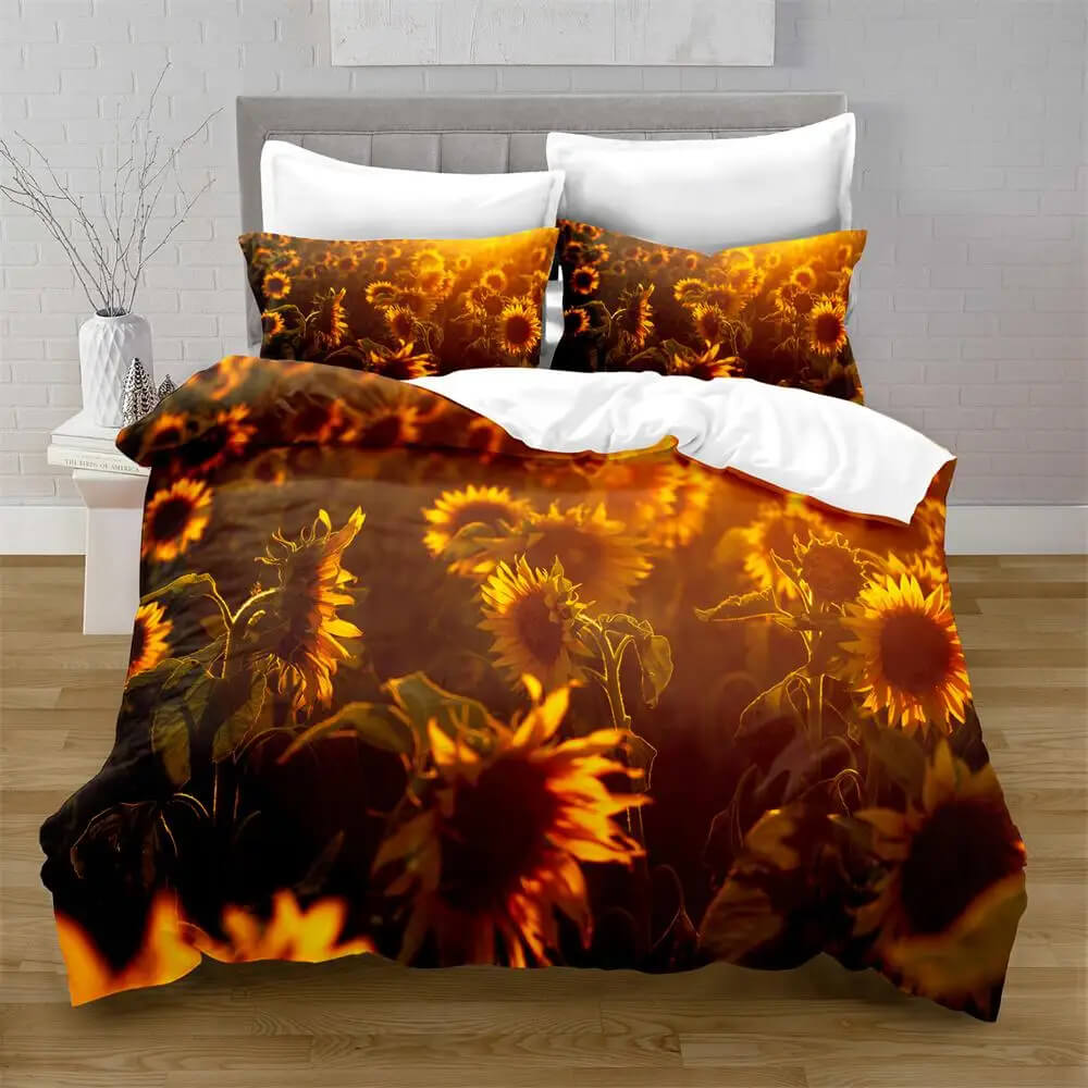 Yellow flower bedding set with realistic 3D print
