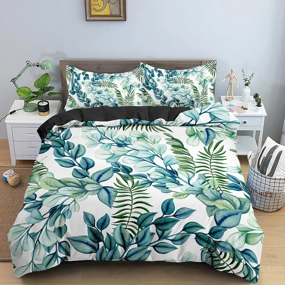 Fresh greenery 3D quilt cover bedroom bedding set