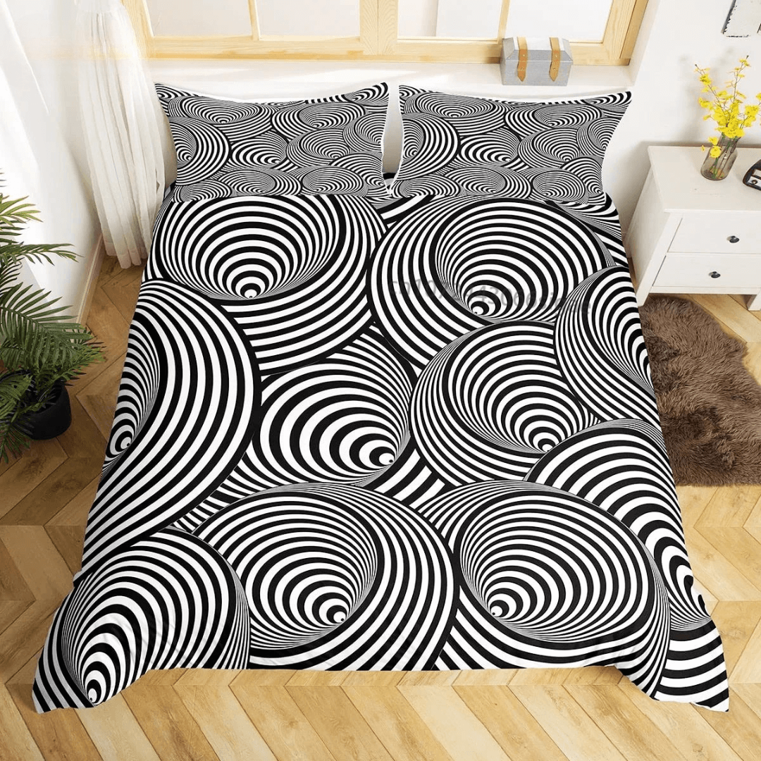 Abstract optical illusion 3D quilt cover set