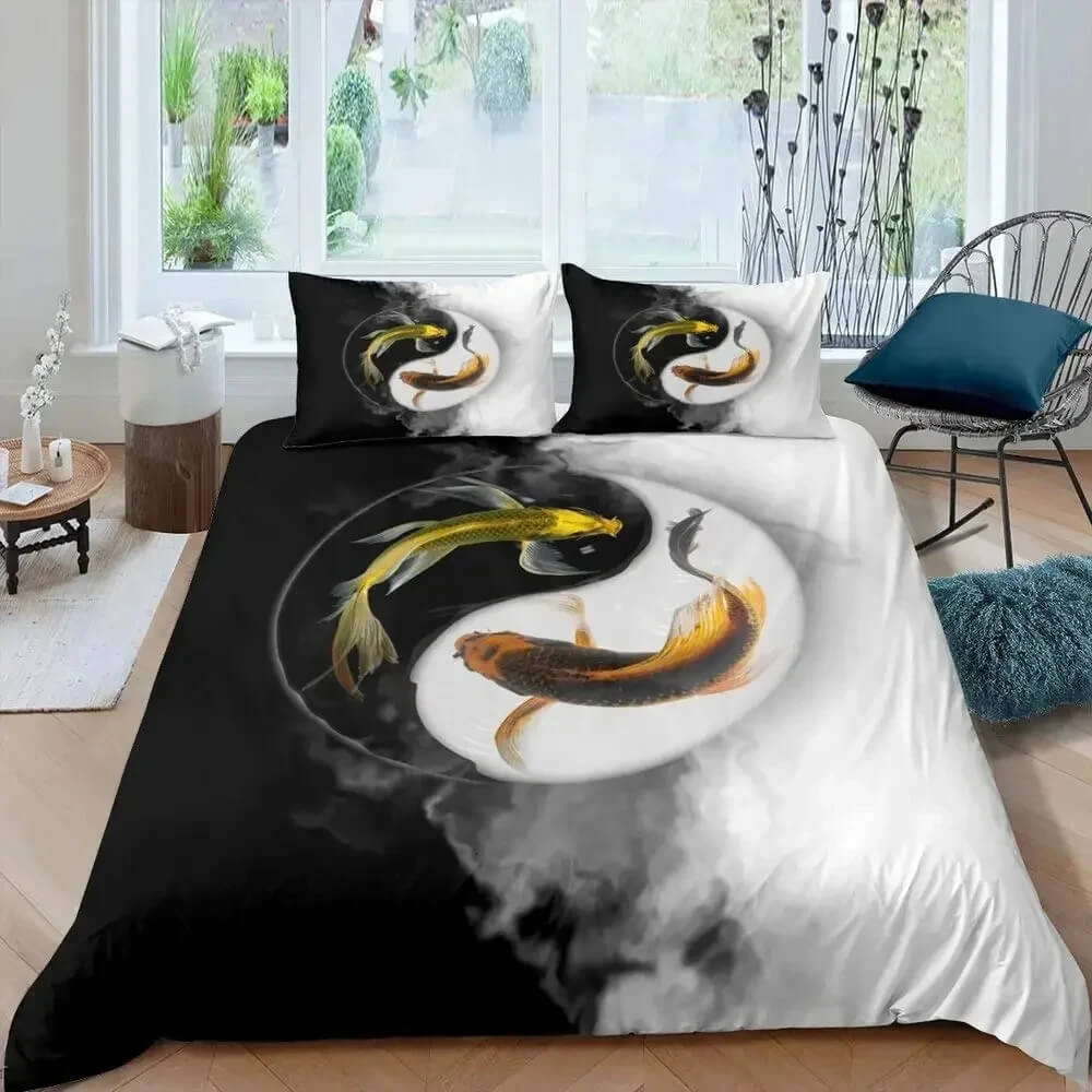 3D Yin Yang koi fish Bedspread with Galaxy Pattern