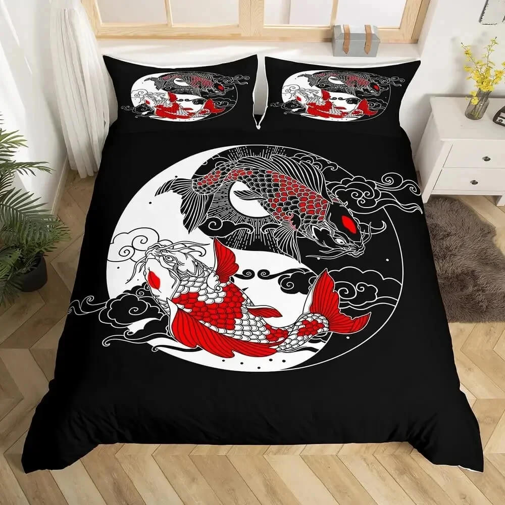3D Yin Yang koi fish Duvet Set for Modern Bedroom