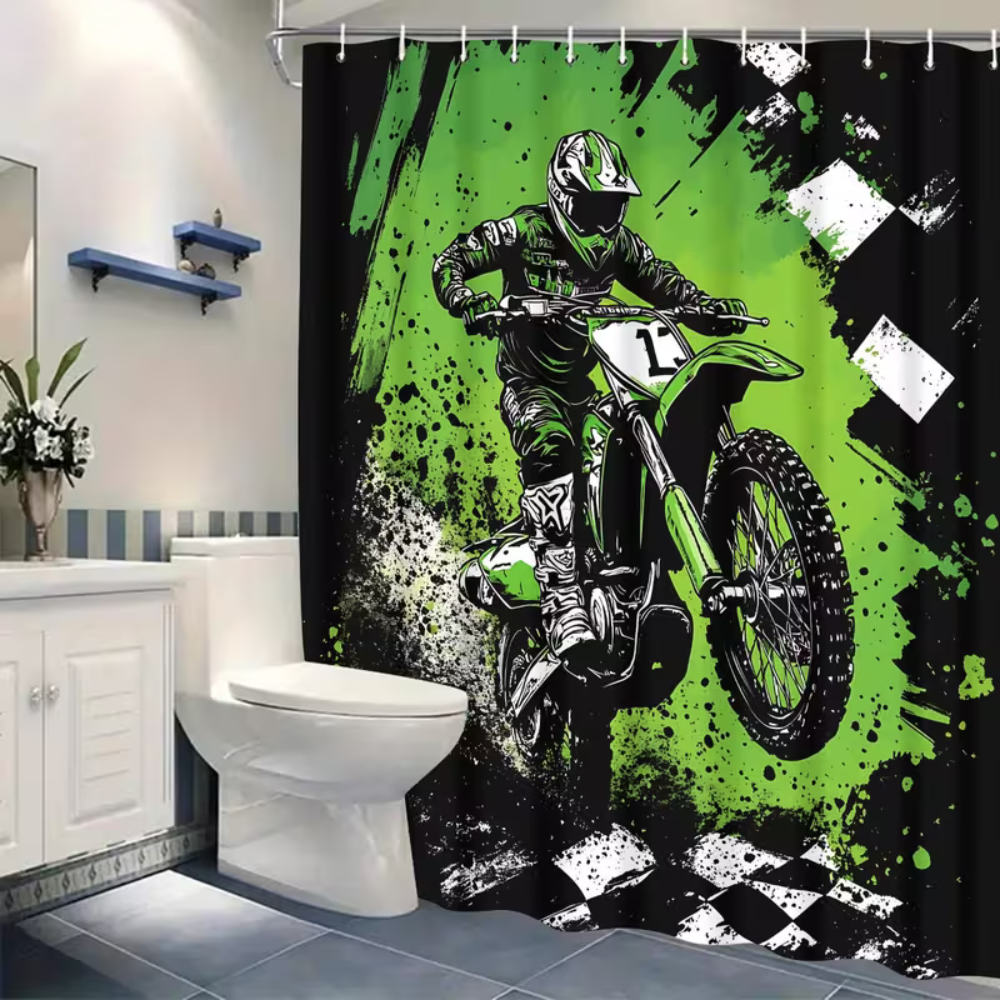 MX racing fan bathroom curtain