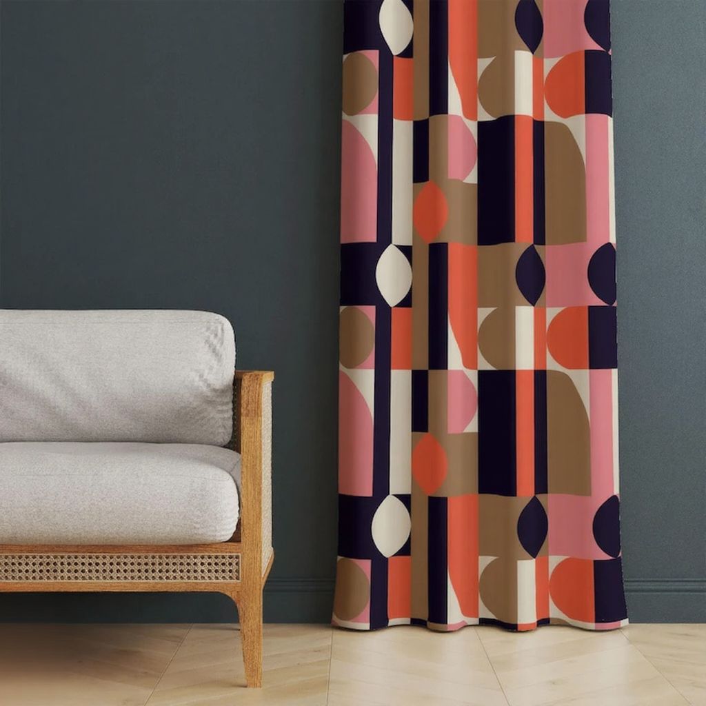 70s Retro Curtains, 80s Retro Geometric Abstract Curtains, MCM Curtain Panels, Retro Blackout Drapes, Mid-Century Modern Window Curtains for living room