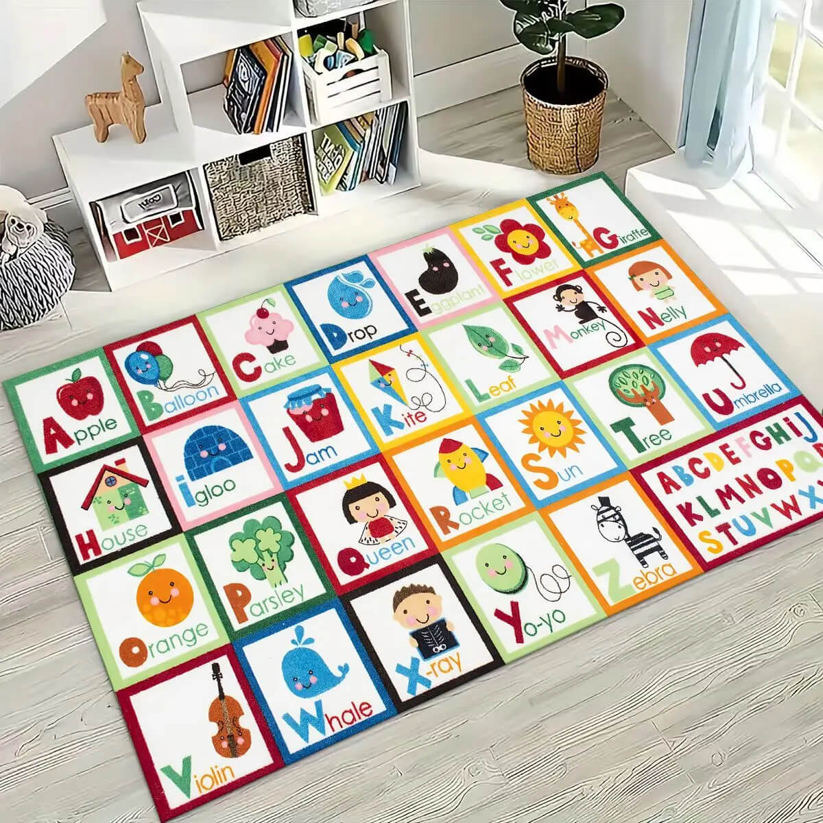 Playroom decor alphabet rug with cartoon design