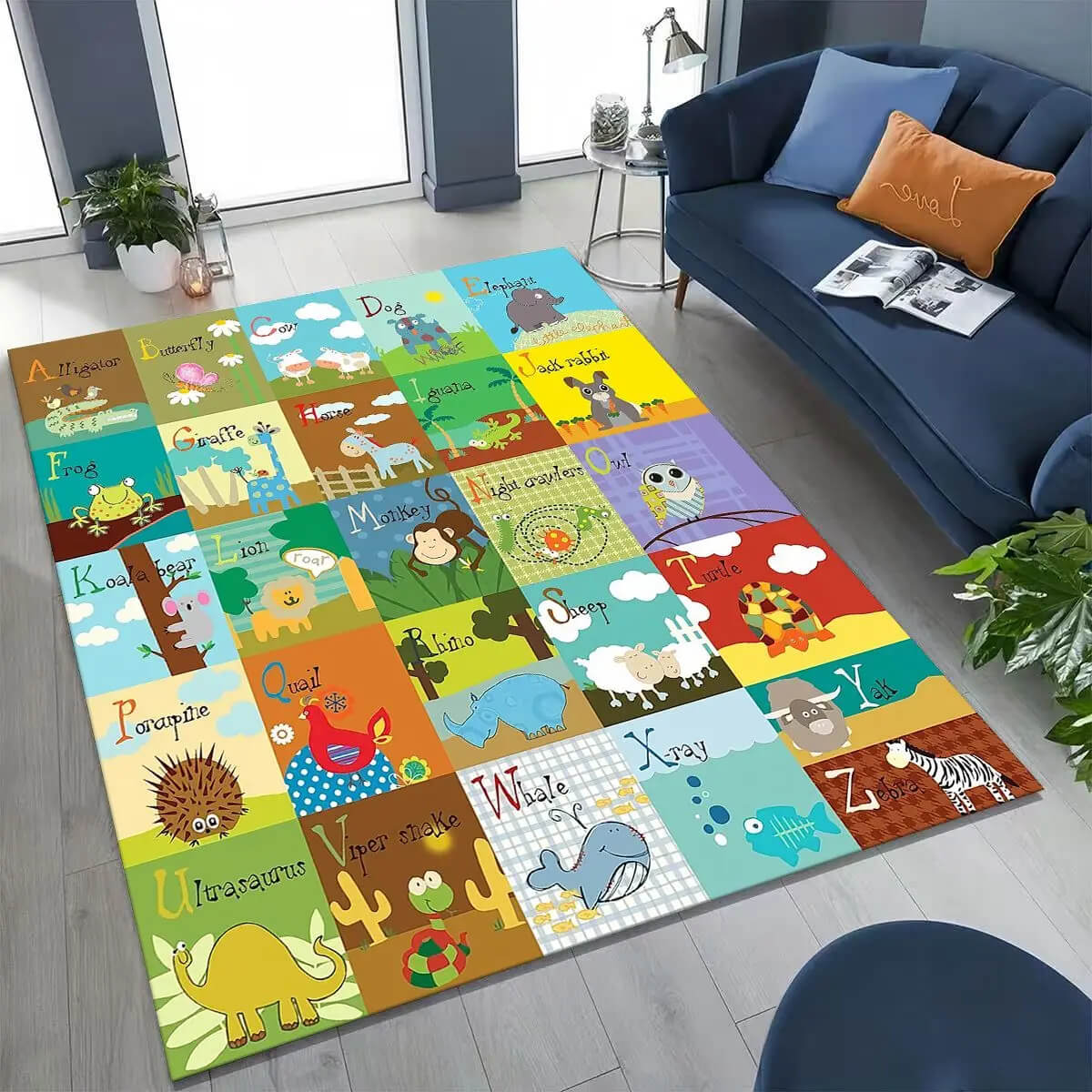 Non-slip educational rug for children’s nursery