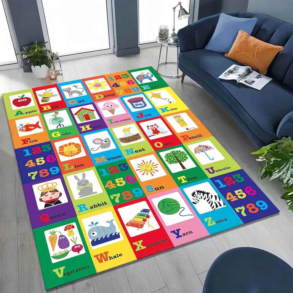 Animal alphabet rug for playroom, living room, or sofa