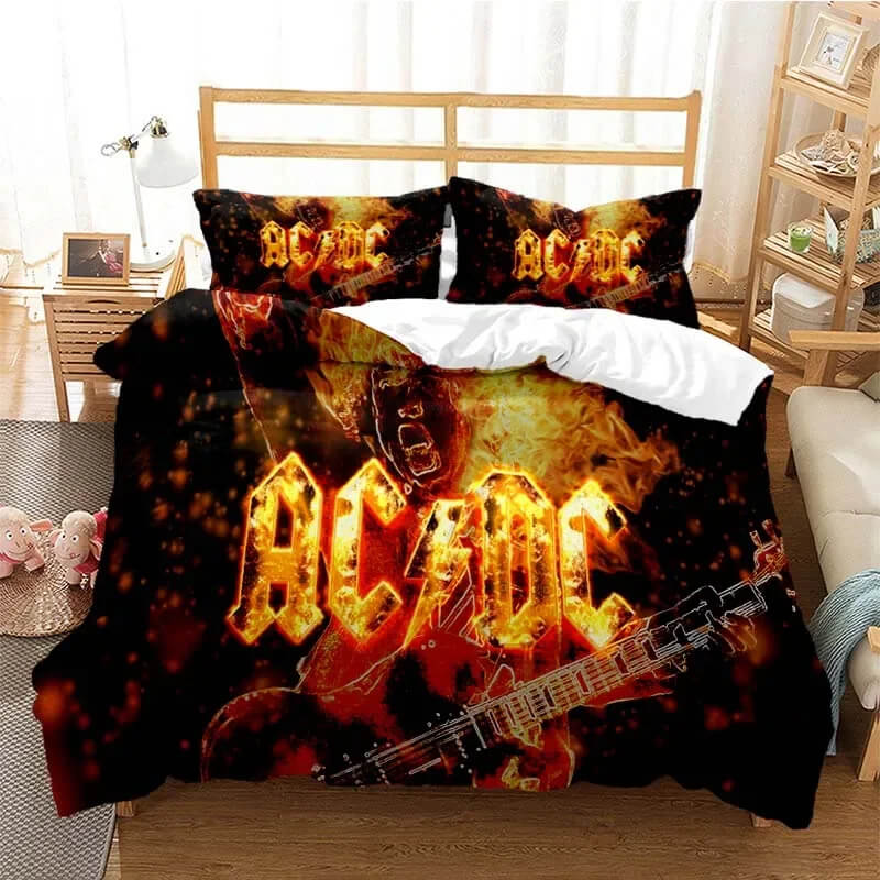 King single size AC/DC bedding display
