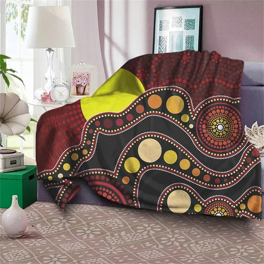 Indigenous turtle blanket with tribal dot design