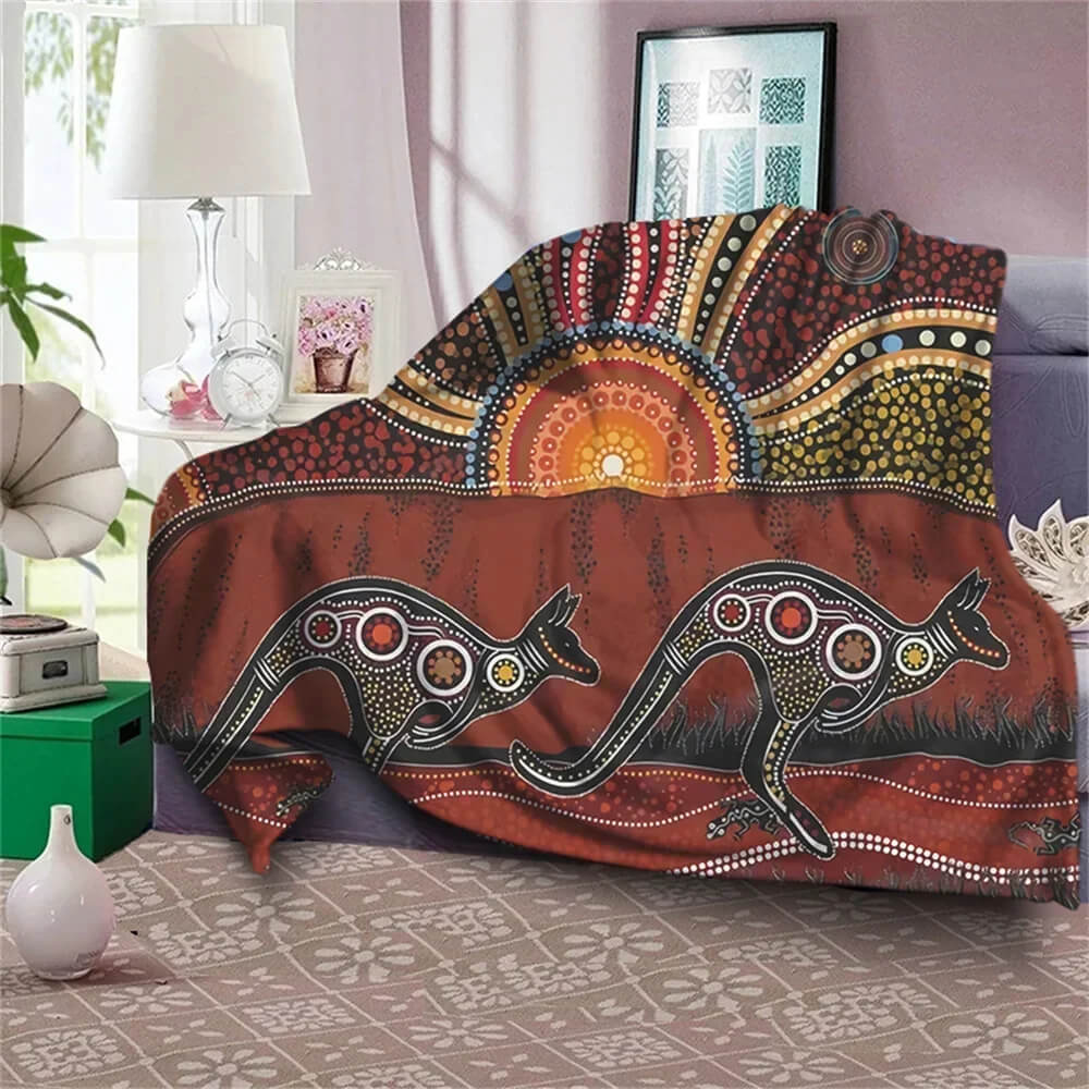 Warm flannel throw blanket featuring Aboriginal turtle artwork