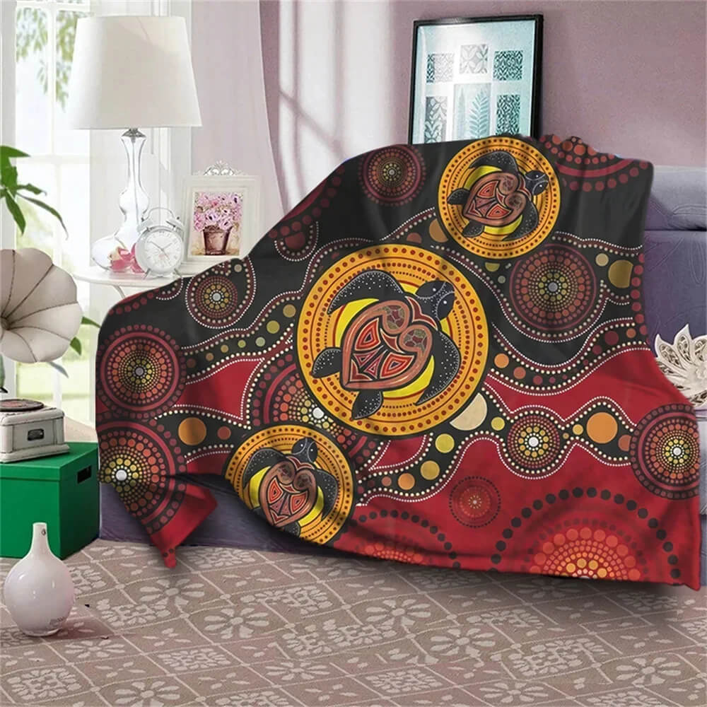 Native Australian turtle design throw blanket for living room