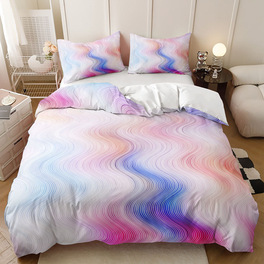 Pastel rainbow marble printed fluid art bedding set