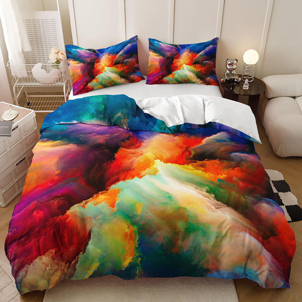 Watercolor marble clouds quilt cover with flowing Colourful-inspired colours