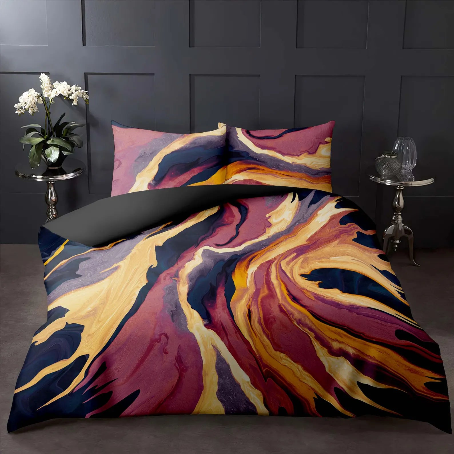 Abstract Fluid Marble Quilt Cover Set with watercolor swirl design