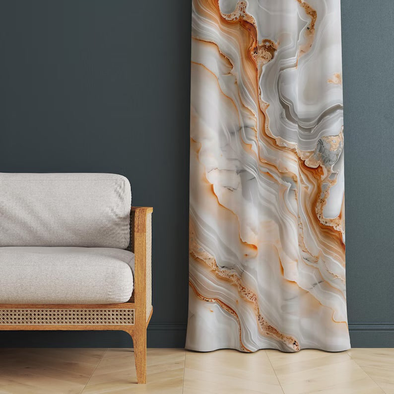 Abstract Marble Printed Curtain, Modern Luxury Decor, Elegant Agate Window Panel, Sophisticated Statement Curtain, Unique Mineral Drapery