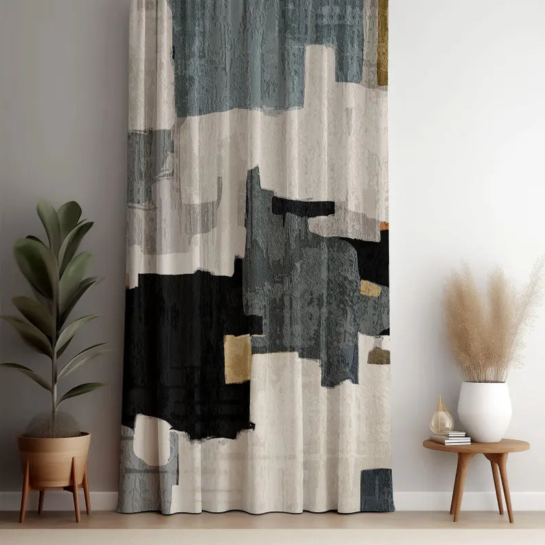 Modern Abstract Curtains – Geometric Window Drapes for Living Room ...