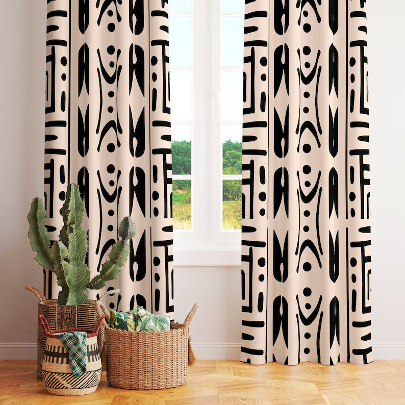 African Mudcloth Blackout Curtain: Minimalist Living Room Decor