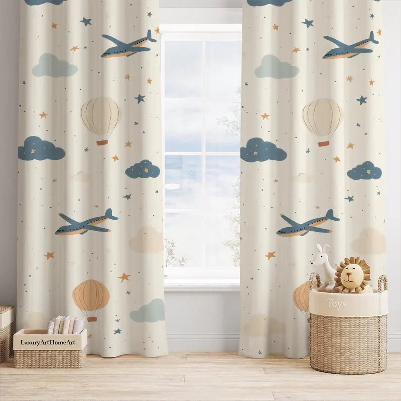 Airplane Hot Air Balloon Curtains: Adventure Nursery Decor