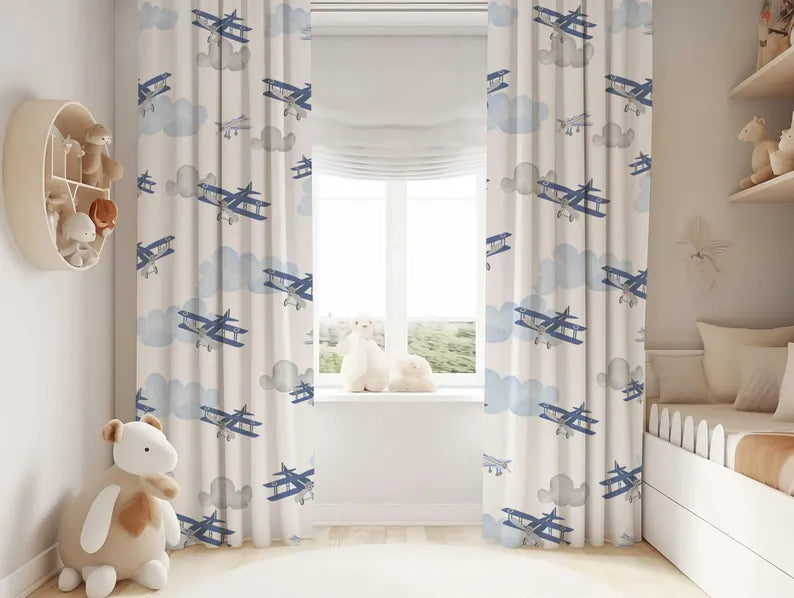 Airplane Nursery Curtains: Aviation Kids Room, Room Darkening