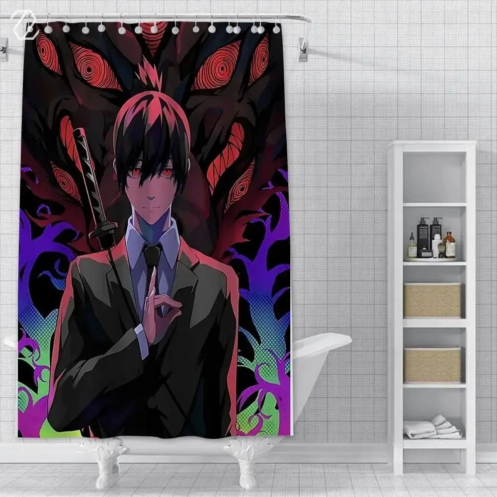 Aki Hayakawa Chainsaw Man anime shower curtain design