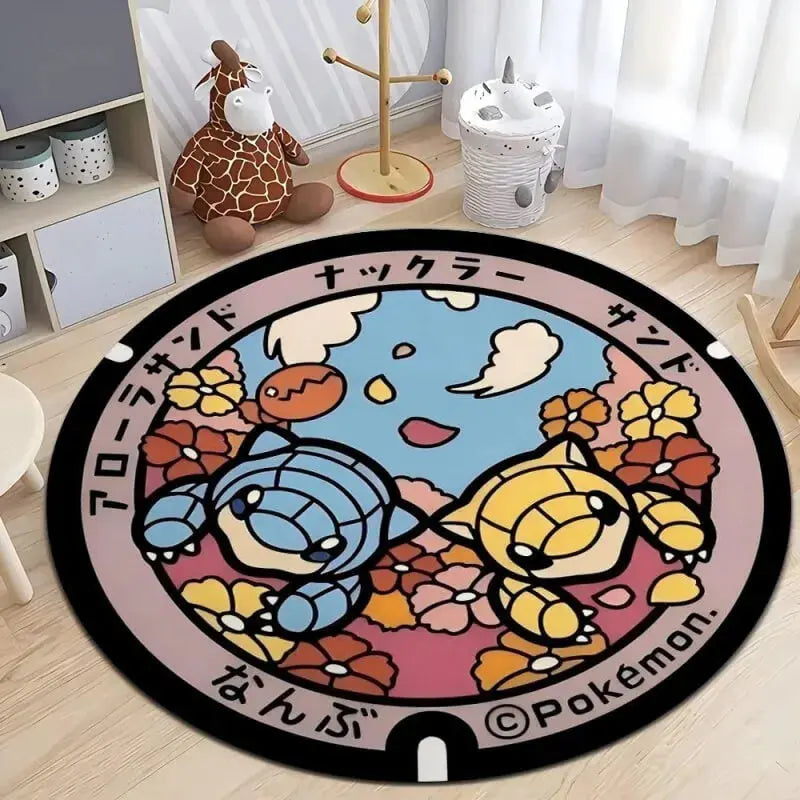 Soft round rug with non-slip base placed in a cozy living room