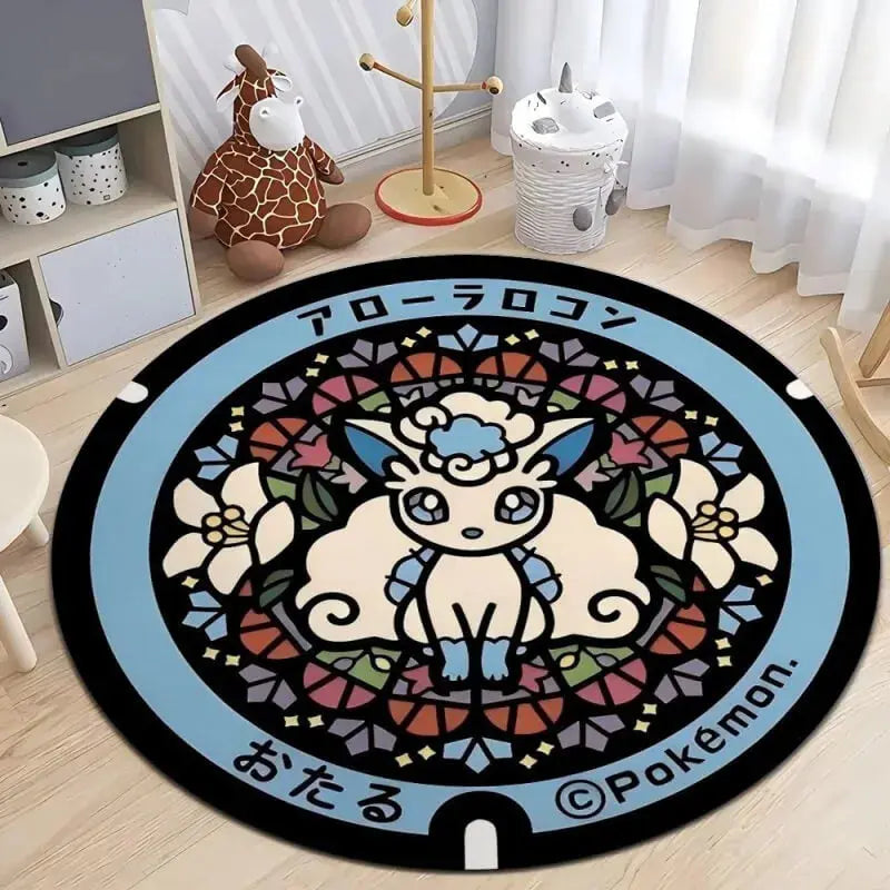 Soft round rug with non-slip base placed in a cozy living room