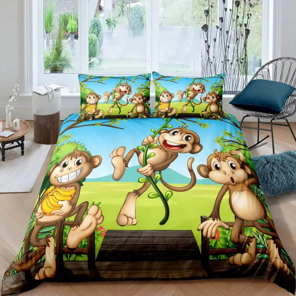 Ambesonne Monkey Cartoon Quilt Cover