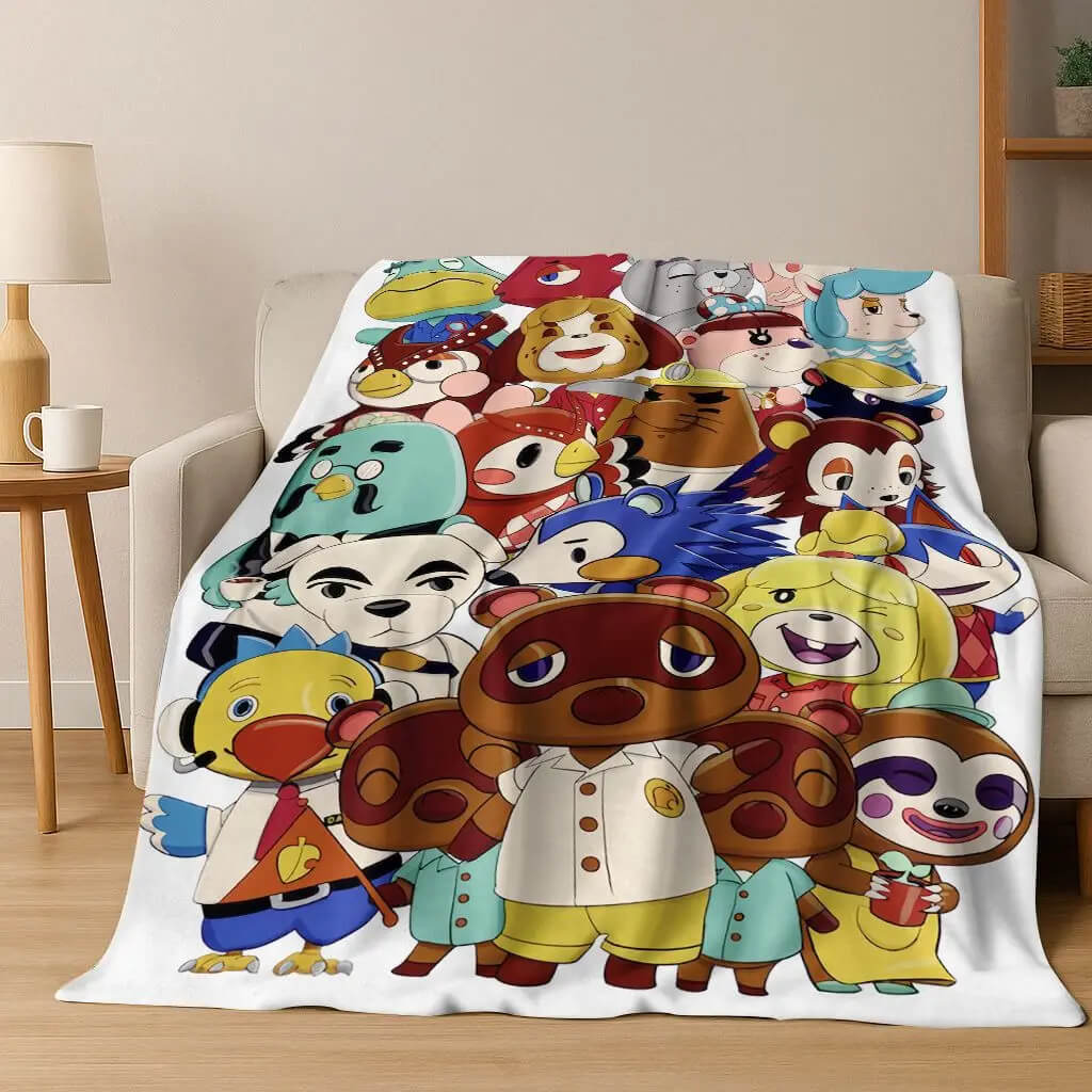 Animal Crossing themed couch blanket cozy