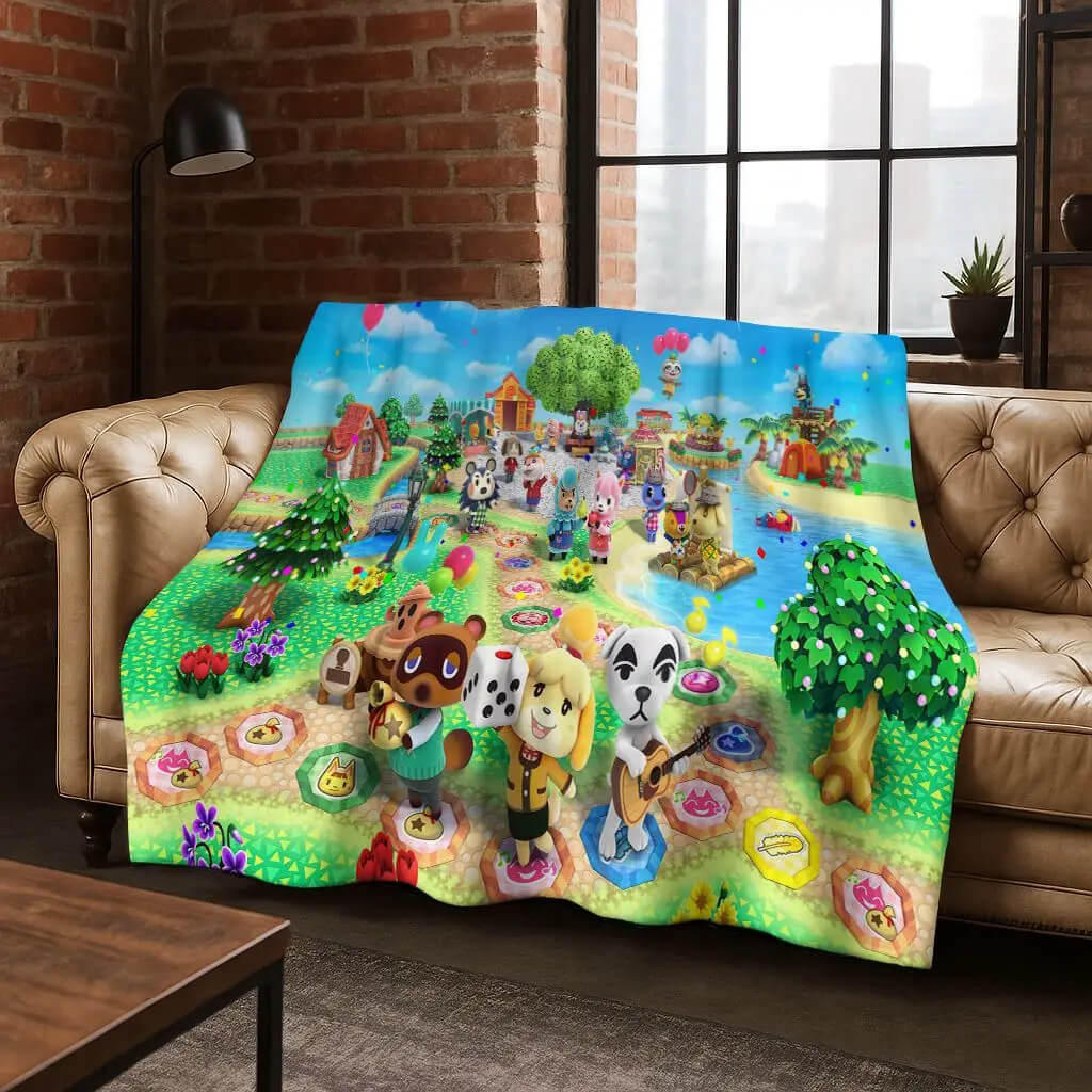 Soft flannel Animal Crossing throw blanket